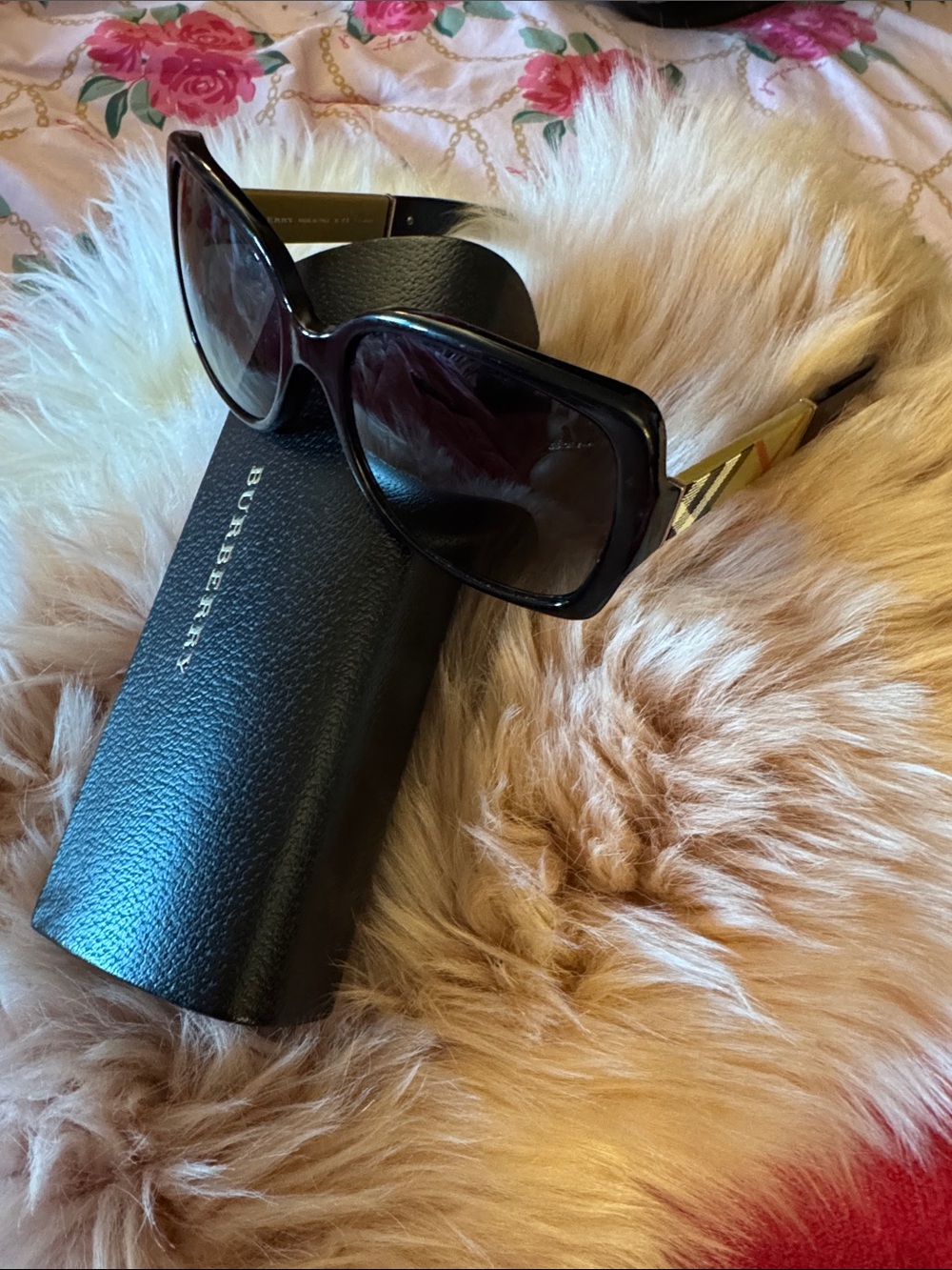 Burberry Black Square Sunglasses with Gold-Trim Temples